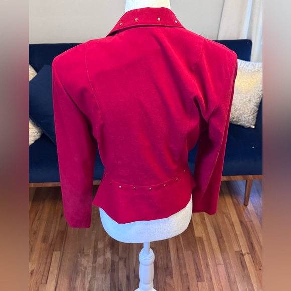 Vintage Red Suede Velvet Womens Suede Leather Jacket Coat - Picture 4 of 9